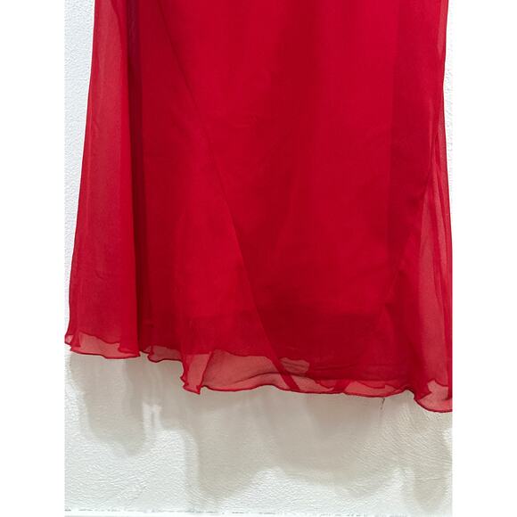 VTG Y2K 2010 Maxi Red Sheer Overlay Dress 12 Ruffle Bust Glam Holiday Party Prom - Picture 6 of 14